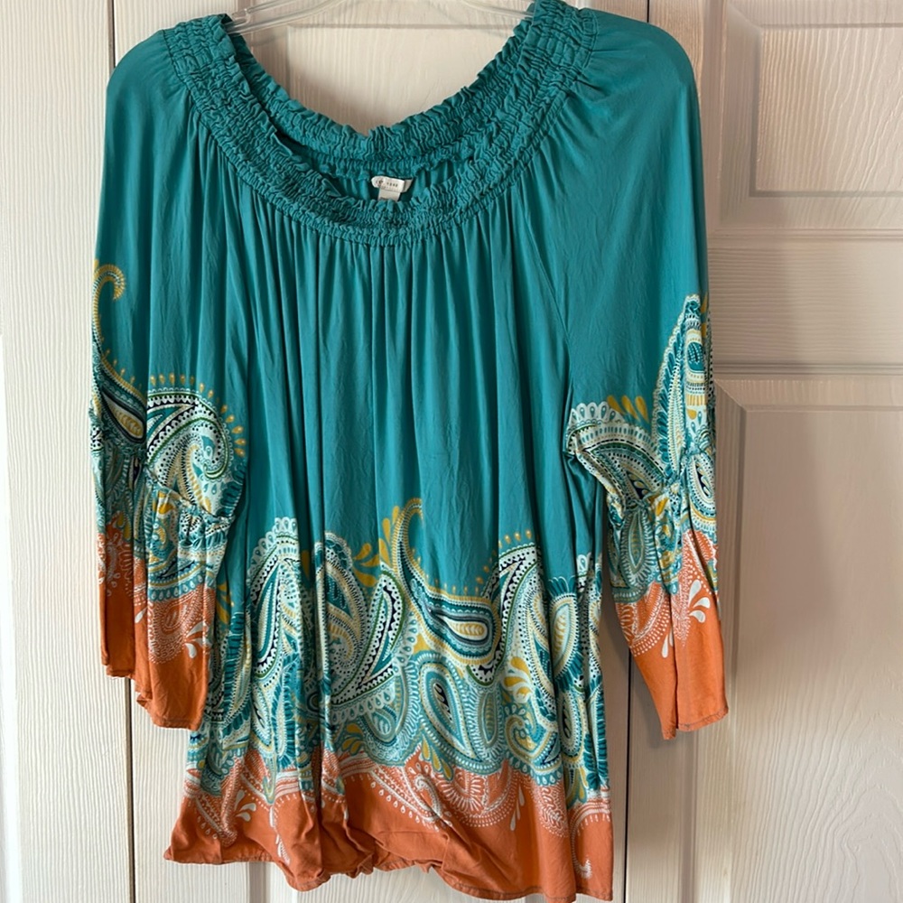 Cato blouse.size 22/24W.  3/4 length sleeves. gorgeous colors.